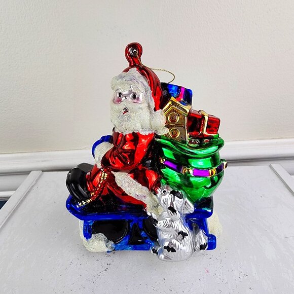 Other - Vintage Glass Santa Christmas Ornament Packages Dog